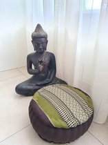 Jar Zafu kussen – Yogakussen - Meditatie kussen – Rond meditatiekussen – Thais kussen – Kapok – 32x15 cm – Groen/bruin