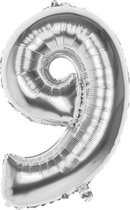 9 Jaar Folie Ballonnen Zilver- Happy Birthday - Foil Balloon - Versiering - Verjaardag - Jongen / Meisje - Feest - Inclusief Opblaas Stokje & Clip - XXL - 115 cm