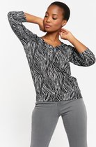 LOLALIZA Top met zebra print en kant - Zwart - Maat L