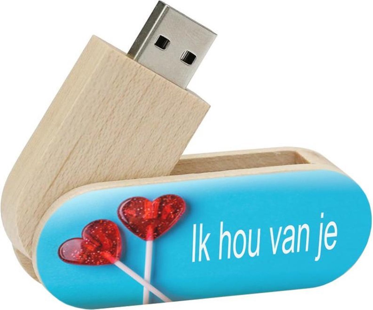Ik hou van je, hout twister usb stick 16gb model 1023 – Valentijnsdag cadeau, Liefde cadeau, I love you, valentijn cadeautje,