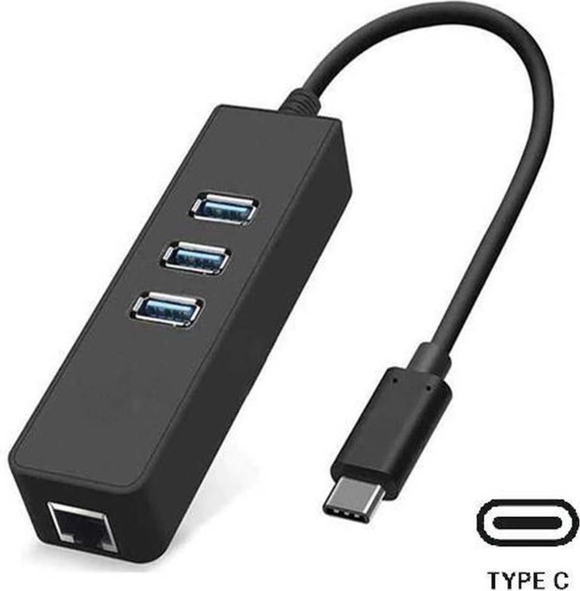 TOJ USB C Naar Ethernet Adapter - RJ45 10/100/1000Mbps Gigabit - USB 3.0 - USBC Splitter / Hub - TOJ