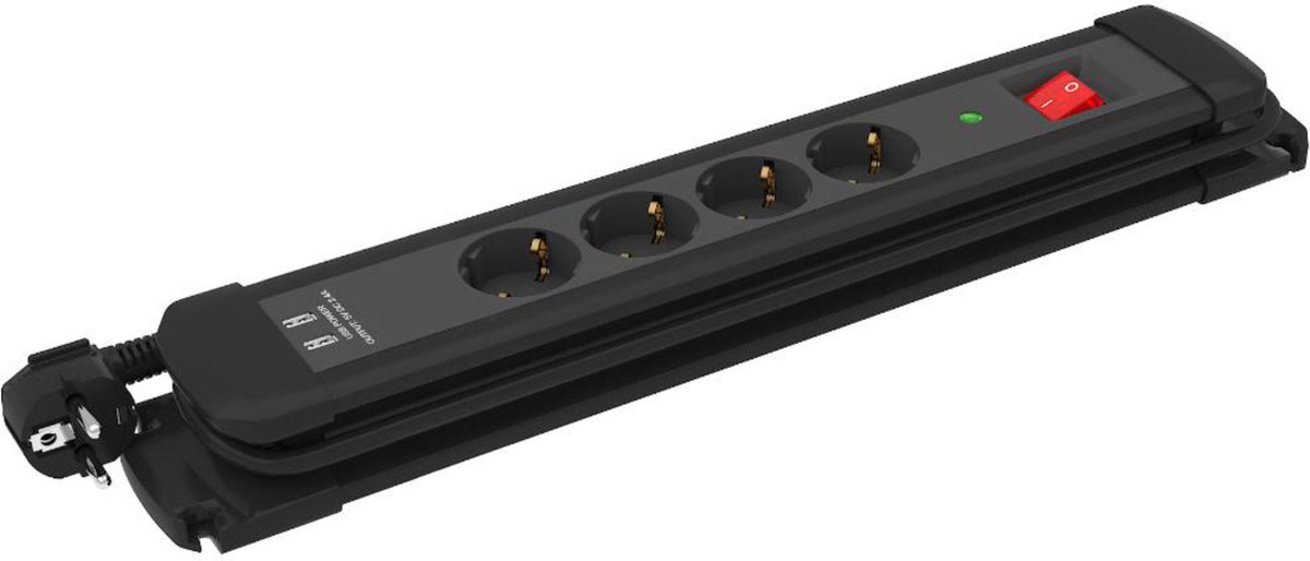 Stekkerdoos 4 voudig 2x USB Aan/uit schakelaar 1.5 meter Zwart Allteq