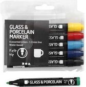 Glas- & Porseleinstiften, lijndikte: 1-3 mm, standaardkleuren, semi-dekkend, 6stuks
