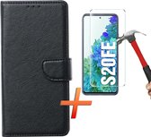 Hoesje geschikt voor Samsung Galaxy S20FE Hoesje - Book Case Portemonnee - Zwart - 1x Tempered Glass Screenprotector - EPICMOBILE
