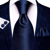 Stropdas set donkerblauw- 100% zijde-stropdas-manchetknopen-pochet-Cadeau Dasspeld- Charme Bijoux