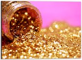 Dibond - Potje Met Gouden Glitters Voor een Roze Achtergrond - 40x30cm Foto op Aluminium (Wanddecoratie van metaal)