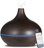 3 in 1 Aroma Diffuser 550ML Deluxe + Afstandsbediening – voor Aromatherapie – Aroma vernevelaar – Luchtbevochtiger – Verdamper – Geurverspreider – Humidifier – Etherische Olie – LED Verlichting - Donkerbruin Hout Design - moederdagtip