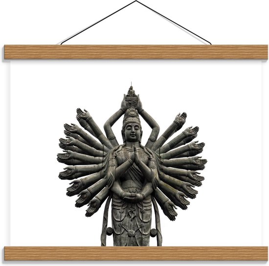 Schoolplaat – Grijs Beeld Van een Buddha Met Veel Armen - 40x30cm Foto op Textielposter (Wanddecoratie op Schoolplaat)