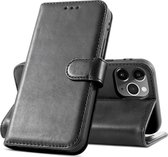 Bestcases - Klassiek Design Echt Lederen Hoesje - Portemonnee Wallet Cases - Book Case Telefoonhoesje - Geschikt voor iPhone 12 en iPhone 12 Pro - Zwart