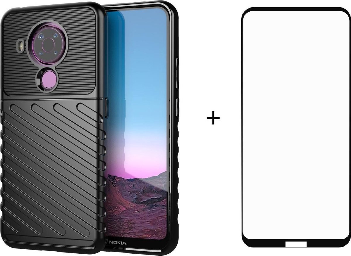 Silicone gel zwart hoesje Nokia 5.4 met full cover glas screenprotector