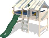 WICKEY Kinderbed, hoogslaper CrAzY Lagoon met groene glijbaan, Houten bed 90 x 200 cm