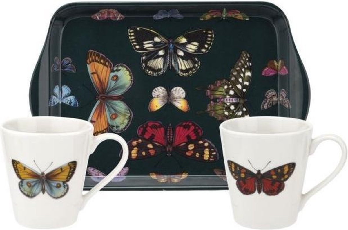 Butterfly - Set van twee bekers met dienblad