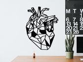 HOUTEN WANDDECORATIE / WOODEN WALL DECORATION - GEOMETRISCHE MUURDECORATIE / GEOMETRIC WALL ART - ANATOMISCH HART / ANATOMICAL HEART - 95 x 128cm - ZWART / BLACK - ORIGAMI DESIGN W