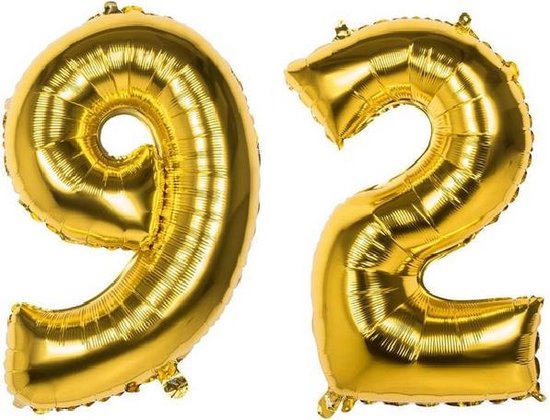 92 Jaar Folie Ballonnen Goud - Happy Birthday - Foil Balloon - Versiering - Verjaardag - Man / Vrouw - Feest - Inclusief Opblaas Stokje & Clip - XXL - 115 cm