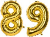 89 Jaar Folie Ballonnen Goud - Happy Birthday - Foil Balloon - Versiering - Verjaardag - Man / Vrouw - Feest - Inclusief Opblaas Stokje & Clip - XXL - 115 cm