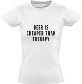 Beer is cheaper than therapy Dames t-shirt | bier | drank | therapie | grappig | cadeau | Wit