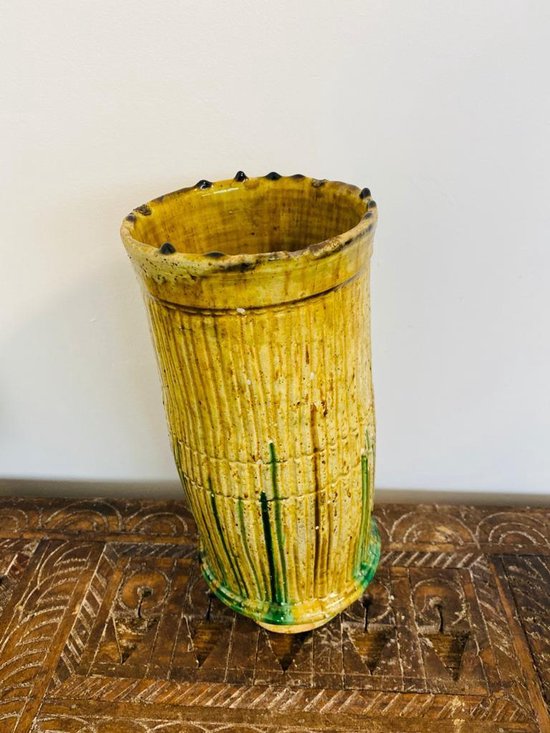 Vase Tamegroute | 30 cm jaune moutarde | Poterie marocaine verte