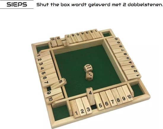 Shut The Box 4 Spelers - 1 Tot 4 Spelers - Reisspellen - Dobbelspel - Spellen voor Volwassenen & Kinderen - Rekenspel - SIEPS