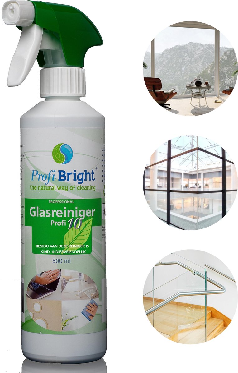 ProfiBright Consument - Glasreiniger Profi10 - Geen waas - Streeploos - Geschikt voor beeldschermen ed - Dierproefvrij - 500 ml
