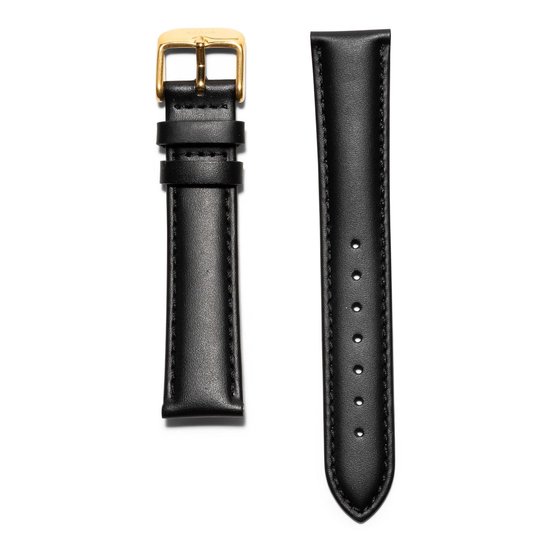 KRAEK Zwart Goud - bracelet en cuir - bracelet de montre à dégagement rapide - bracelet de 16 mm - clic facile