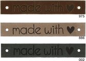 6 Leren labels 1x6cm - Made with love - grijs 002