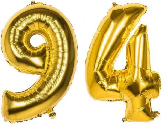 94 Jaar Folie Ballonnen Goud - Happy Birthday - Foil Balloon - Versiering - Verjaardag - Man / Vrouw - Feest - Inclusief Opblaas Stokje & Clip - XXL - 115 cm