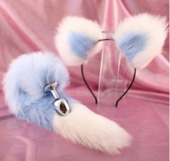 TipsToys Buttplug 2 Delige set - Staart Haarband met Oren en Halsband Blauw