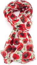Lichte dames sjaal met klaprozen motief | wit | mode accessoire | cadeau voor haar