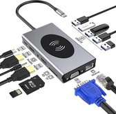 De alles in 1 USB-C Docking Hub - 14-in-1 - Triple display - 2x 4K HDMI , 1x VGA , 87W USB-C Opladen , 5x USB3.0 , 2x kaartlezer, 3.5mm Audio Jack , Gigabit Netwerkaansluiting en 10W draadloos oplaadpad