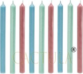 Cactula mooie lange dinerkaarsen 28 cm in 3 Trendy Kleuren 9 stuks | Pastel | Jade / Lichtblauw / Roze