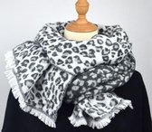Zachte winter sjaal luipaard print grijs - 65 x 195 cm