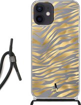 iPhone 12 Mini hoesje met koord - Zebraprint Goud