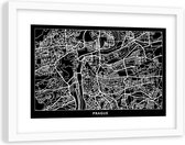 Foto in frame , Plattegrond Praag , 120x80cm , Zwart wit , wanddecoratie