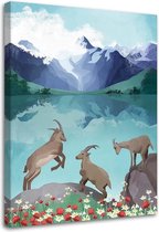 Schilderij Berg geiten, 2 maten, blauw (wanddecoratie)