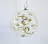 Kerstbal glas transparant met gouden glitter motief Ø 8 cm. (2 doosjes á 3 stuks)