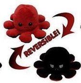 Denics - Knuffel Octopus - Rood/Zwart - Mood Knuffel Omkeerbaar - Reversible Octopus - Octopus Knuffel - Emotie Knuffel - Verwisselbaar - Blij en Boos knuffel