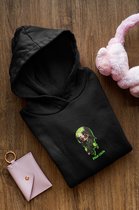 Billie Eilish Anime Chibi Kawaii Hoodie Trui / Airbrush Flames Blohsh / Fan art Merchandise / Popstar / Zwart Unisex Maat XL