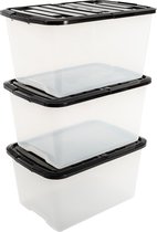 IRIS Topbox Opbergbox - 45L - Kunststof - Transparant/Zwart - Set van 3
