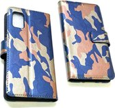 Samsung Galaxy S20 Commando Blauw Print Portemonnee Kunstleer Luxe Wallet Case -TPU  hoesje met pasjes Flip Cover - Boek  beschermend Telefoonhoesje