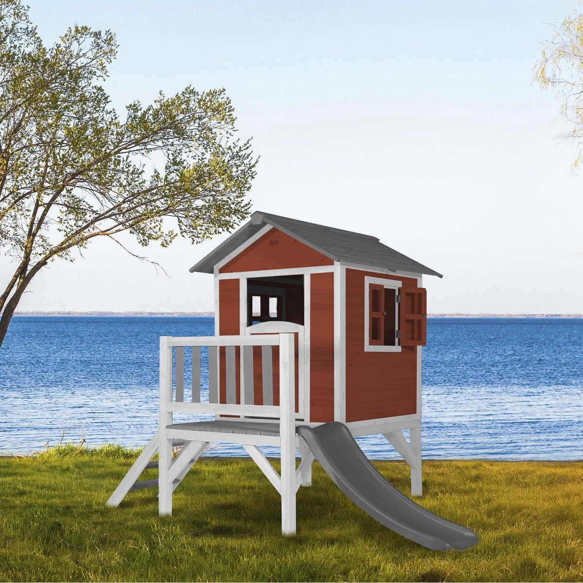 AXI Beach Lodge XL Speelhuis in Rood - Met Verdieping en Grijze Glijbaan - Speelhuisje voor de tuin / buiten - FSC hout - Speeltoestel voor kinderen — afbeelding 5