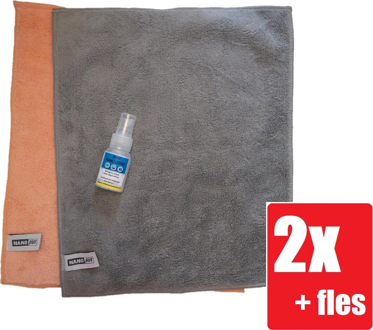 Goedkoopste Nanodoekje - Nanodoek - Nanodoekjes - Nanohandschoen - Schoonmaakdoek - Microvezeldoek - 2 Stuks Grijs, Oranje Relax Nano Liquid