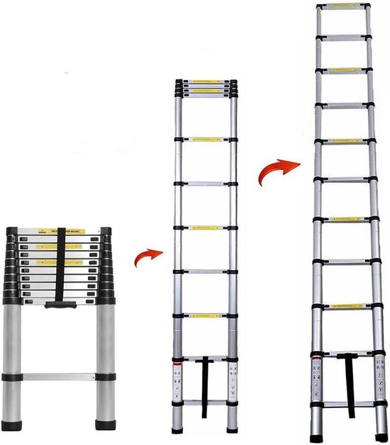 Telescopische aluminium ladder 3,5m - Ladder - Uitschuifbare ladder - Trap  -... | bol.com