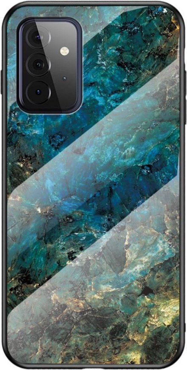 Telefoonhoesje geschikt voor Samsung Galaxy A72 - silicone TPU glas hoesje case - marmer blauw