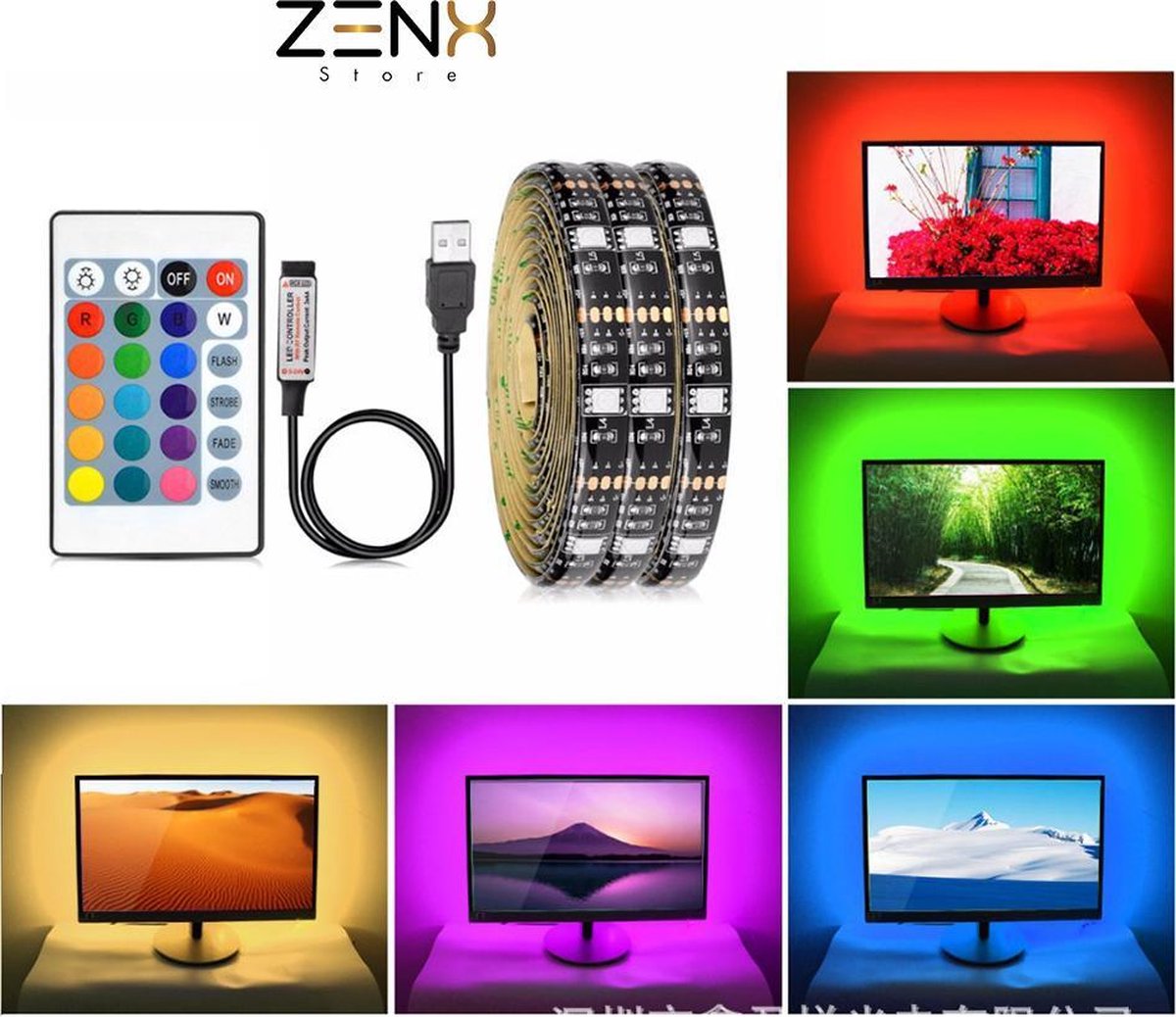 Zenx LED-strips 5 Meter incl. afstandsbediening-multicolor