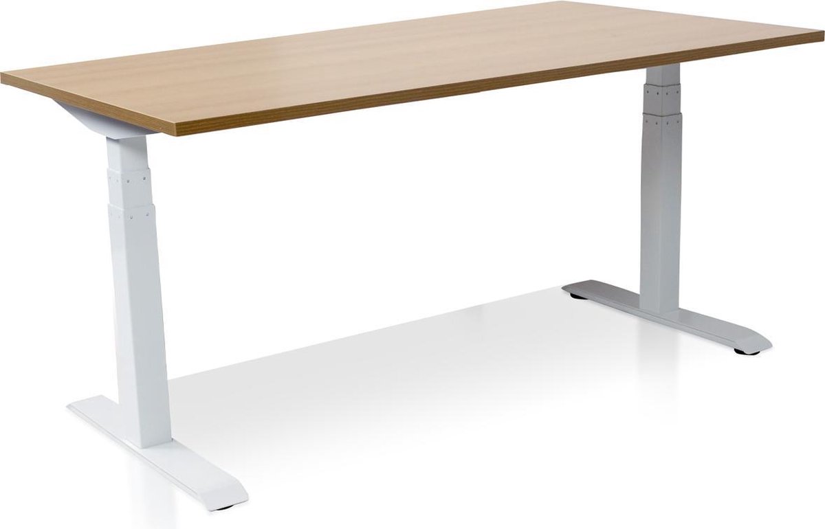 Zit-sta bureau elektrisch verstelbaar - MRC PRO NEN-EN 527 | 180 x 80 cm | frame wit - blad havanna | Memory functie met USB | 150kg draagvermogen