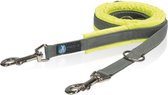 AnnyX hondenriem  leiband gewatteerd fluor geel / grijs 1,5 -2 cm breed max lengte 300 cm