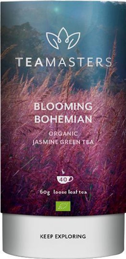 Foto: Teamasters blooming bohemian 60 gram pure jasmijn thee biologische losse thee jasmijn thee groene thee kerst winter