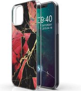 iMoshion Design voor de iPhone 12, iPhone 12 Pro hoesje - Marmer - Gebroken Rood