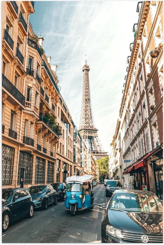 Poster - Voertuigen in de Straat bij de Eiffeltoren - Foto op Posterpapier