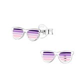 Joy|S - Zilveren zonnebril oorbellen paars roze